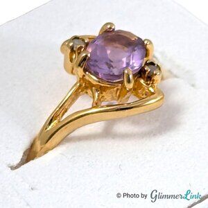 Vintage Lind Ring - 14K HGE Amethyst & Diamond Accent Gold Electroplate Size 6.5